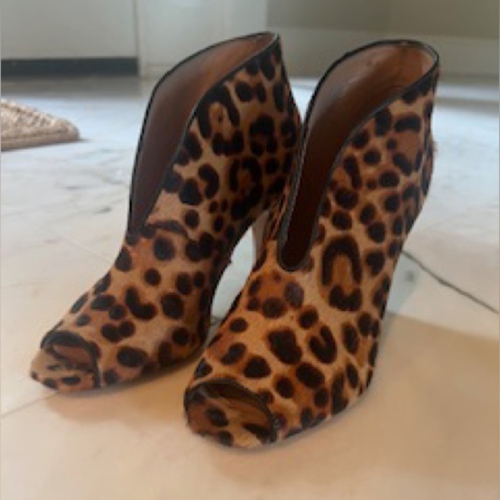 Leopard Print Peep Toe Ankle Boots